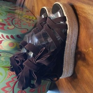 MIU MIU BROWN SUEDE ANKLE WRAP ESPADRILLES - Size 8.5